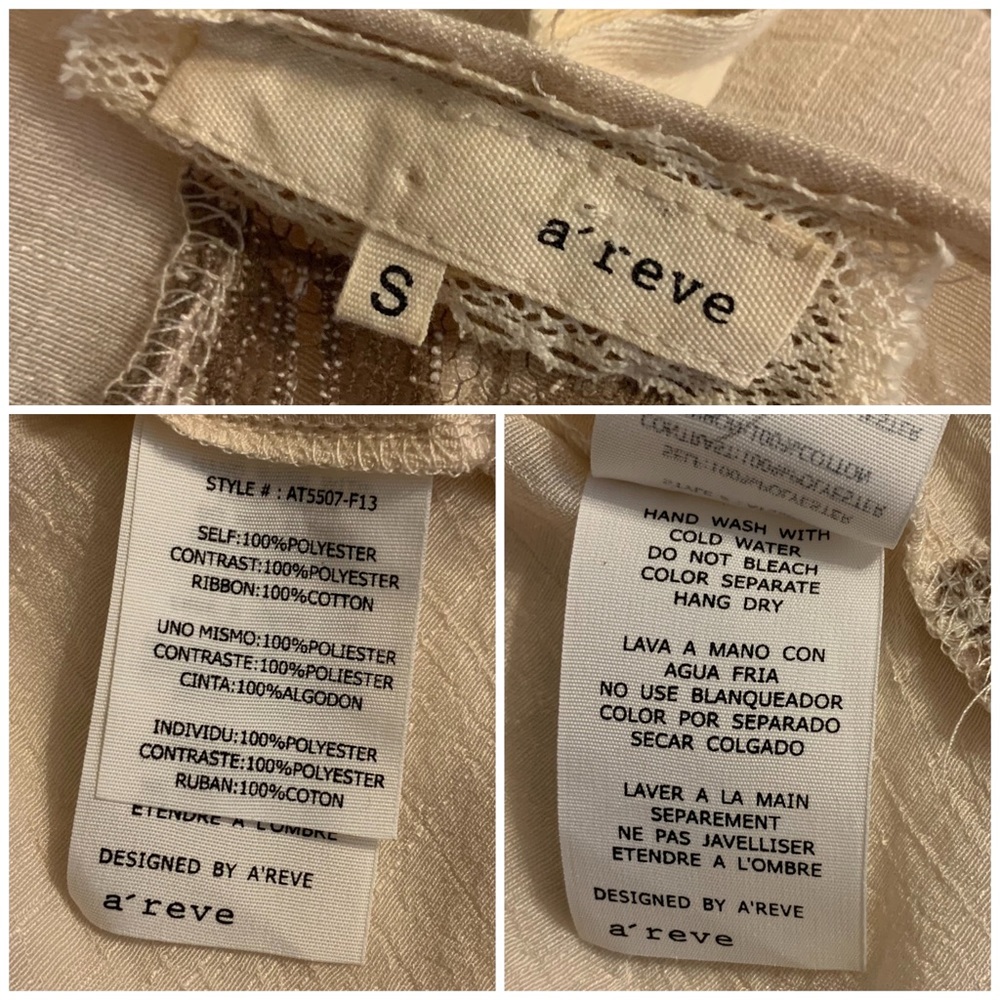 005 Anthropologie Areve quarter sleeve peasant top with laced detail in cream - Picture 4 of 6